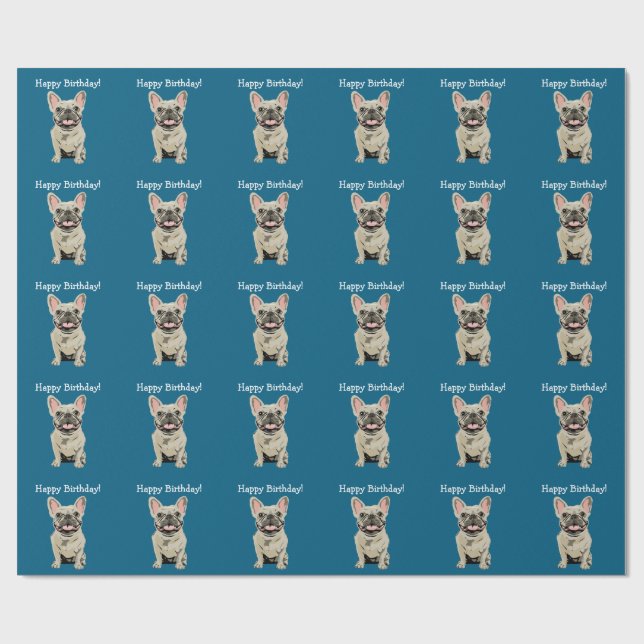 Grattis på födelsedagen -Cream Fransk Bulldog Presentpapper (Platt)