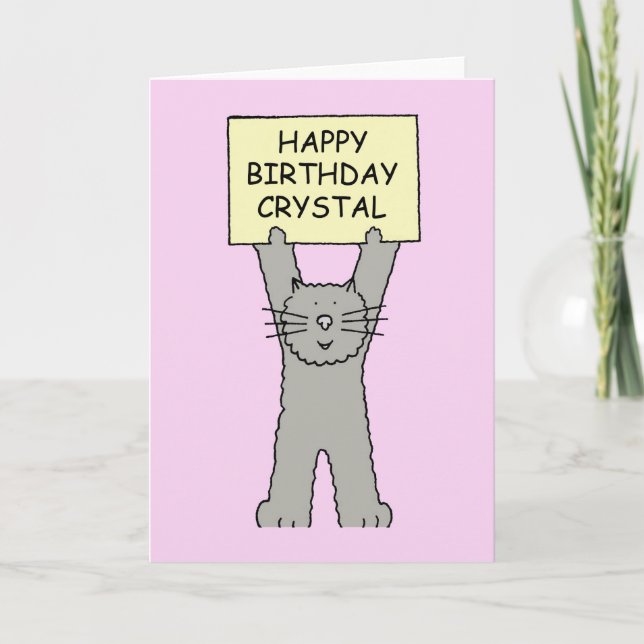 Grattis på födelsedagen Crystal Tecknad Cat Kort (Framsida)