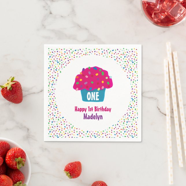 Grattis på födelsedagen Cupcake Frostad Strössel Pappersservett (Insitu)