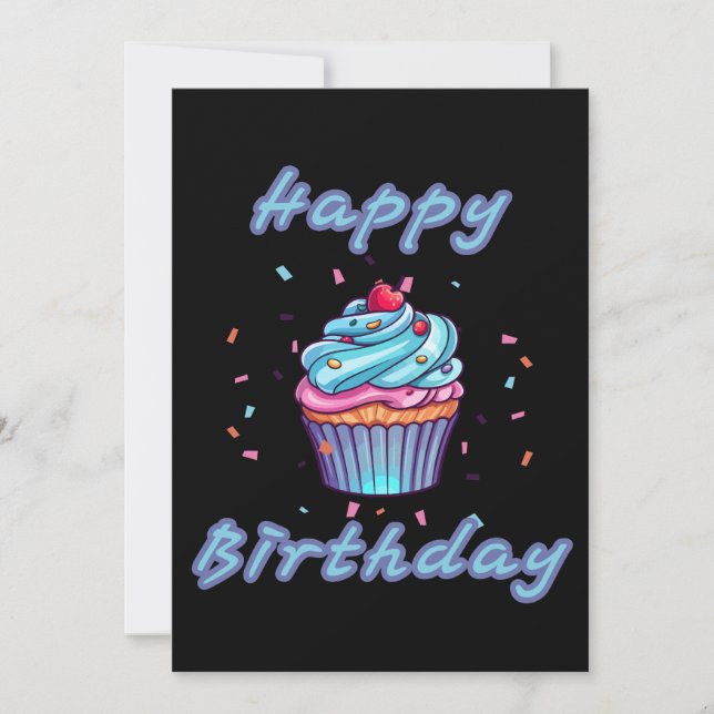 Grattis på födelsedagen Cupcake Konfetti Inbjudan (Framsida)