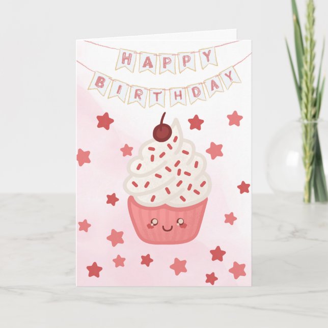 Grattis på födelsedagen Cupcake & Stars Grattis på Kort (Framsida)
