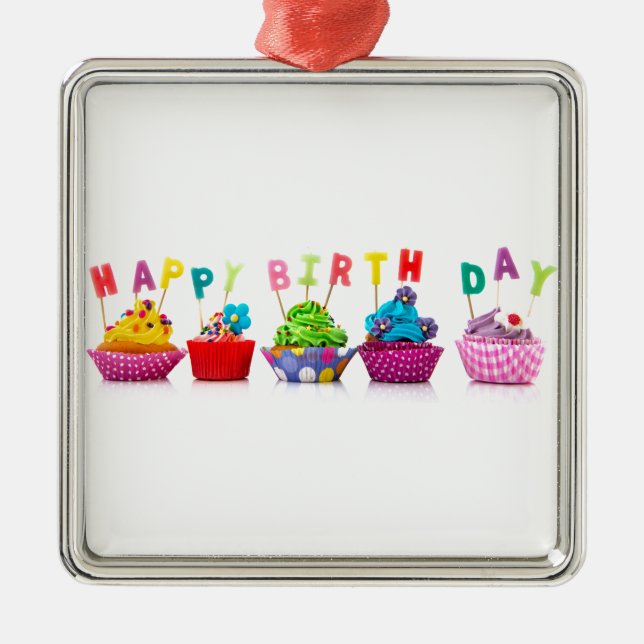 Grattis på födelsedagen Cupcakes Julgransprydnad Metall (Framsidan)