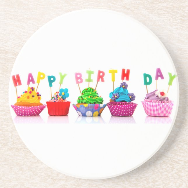 Grattis på födelsedagen Cupcakes Underlägg Sandsten (Framsidan)