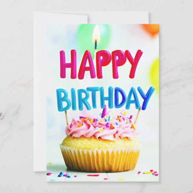 Grattis på födelsedagen Cupkaka & Candle-Födelseda Inbjudningar (Framsida)