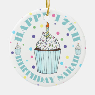 Grattis på födelsedagen Cupkaka Candle Pastel Polk Julgransprydnad Keramik