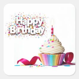 Grattis på födelsedagen Cupkaka Fyrkantigt Klistermärke