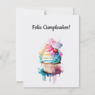 Grattis på födelsedagen Cupkakakort på spanska Julkort