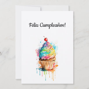 Grattis på födelsedagen Cupkakakort på spanska Julkort