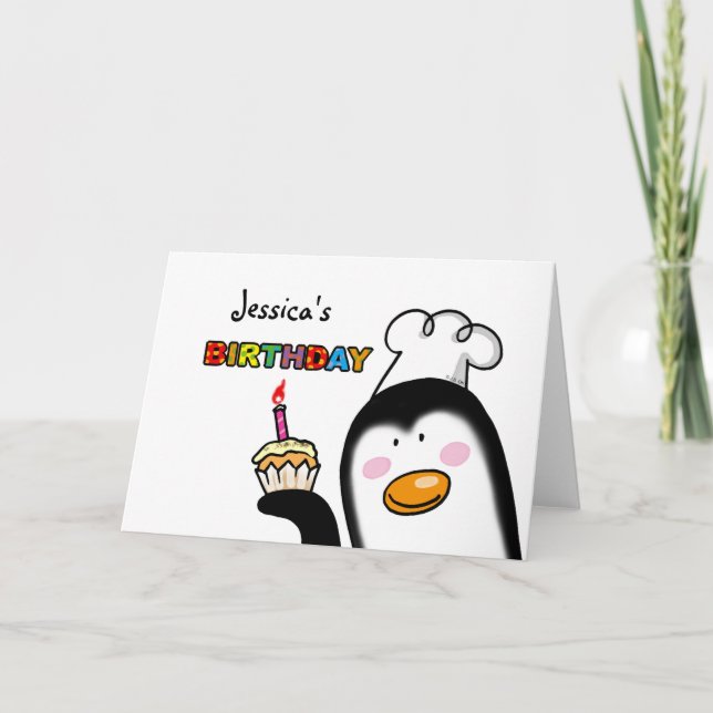 Grattis på födelsedagen cupkakapenguin kort (Framsida)