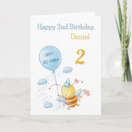Grattis på födelsedagen Cute Bee med Balloon Blue  Kort