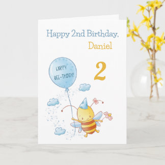 Grattis på födelsedagen Cute Bee med Balloon Blue  Kort