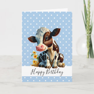 GRATTIS PÅ FÖDELSEDAGEN CUTE Boy BROWN COW CARD Kort