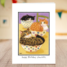 Grattis på födelsedagen Cute Cats i Bowls Anpassni