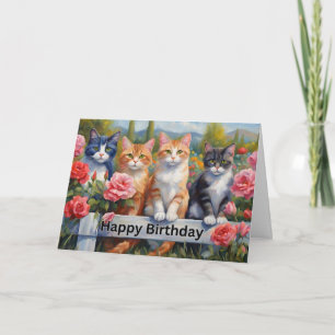 Grattis på födelsedagen Cute Cats vid Blomsterträd Kort