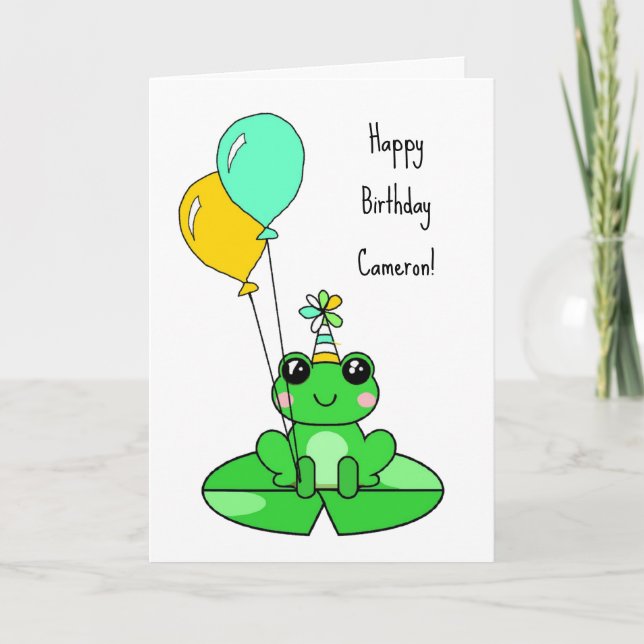 Grattis på födelsedagen | Cute Frog med ballonger Kort (Framsida)