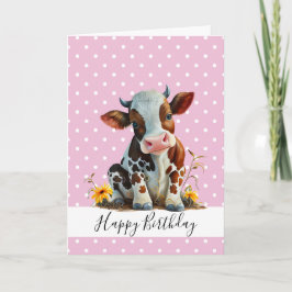 GRATTIS PÅ FÖDELSEDAGEN CUTE GIRL BROWN COW KORT