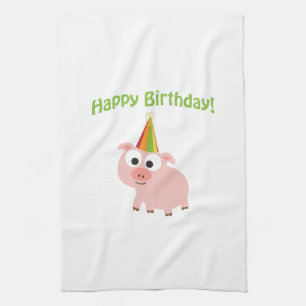 Grattis på födelsedagen! Cute Gris Kökshandduk