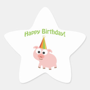 grattis på födelsedagen! Cute Gris Stjärnformat Klistermärke