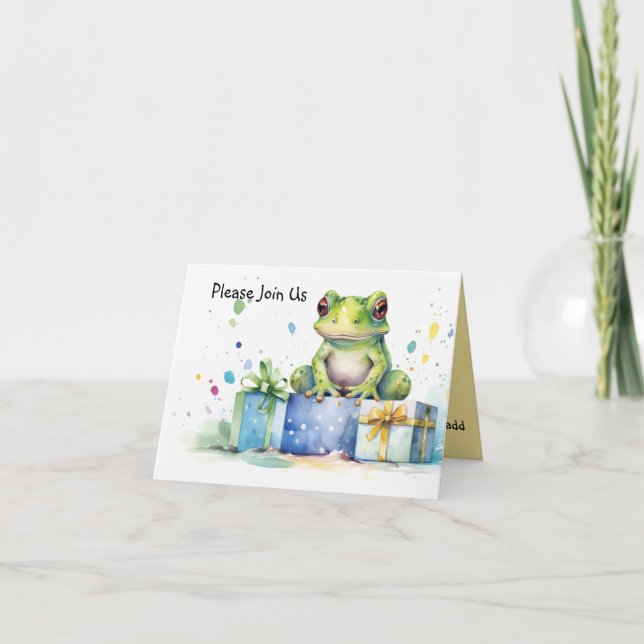 Grattis på födelsedagen Cute Grönt groda med insla Inbjudan (Framsida)