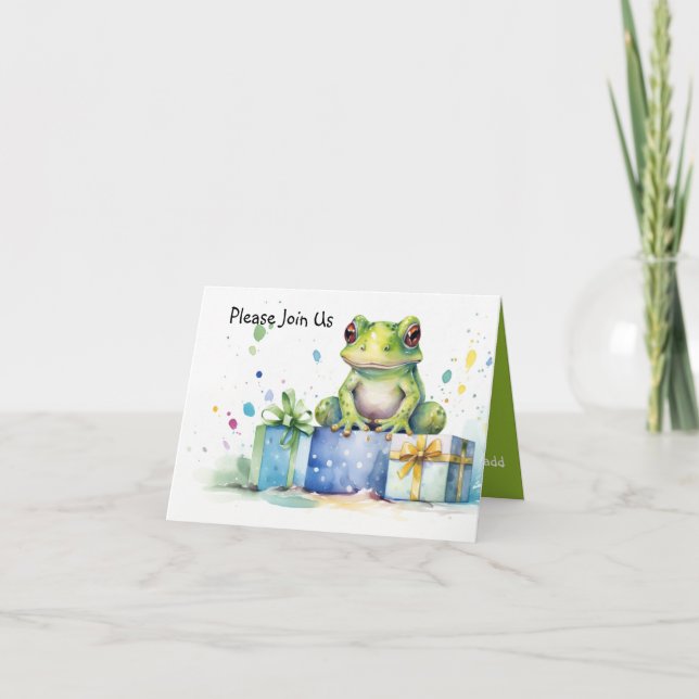 Grattis på födelsedagen Cute Grönt groda med insla Inbjudan (Framsida)