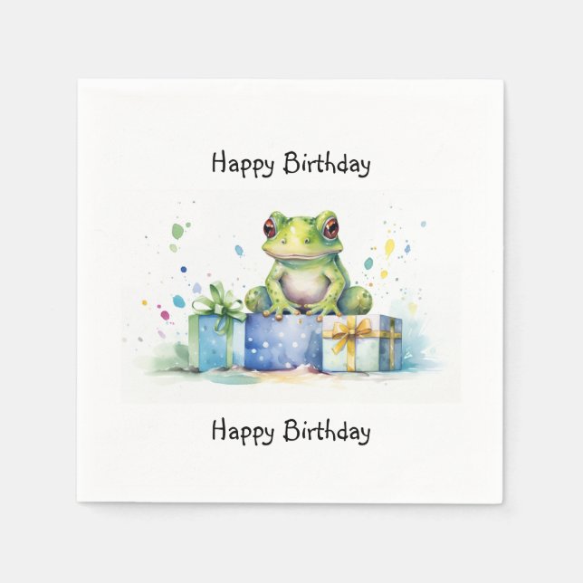Grattis på födelsedagen Cute Grönt groda med insla Pappersservett (Framsidan)
