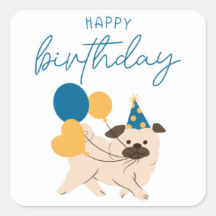 Grattis på födelsedagen Cute Hund & Balloons enkla Fyrkantigt Klistermärke