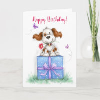 Grattis på födelsedagen, Cute Hund på gåvan paket