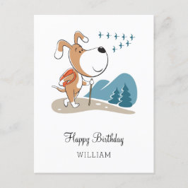 Grattis på födelsedagen Cute Hund Puppy Hiking Woo Vykort