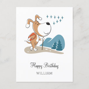 Grattis på födelsedagen Cute Hund Puppy Hiking Woo Vykort
