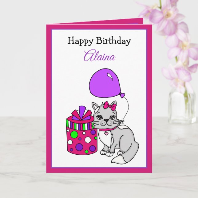 Grattis på födelsedagen Cute Kattunge Girl Birthda Kort (Orkide)