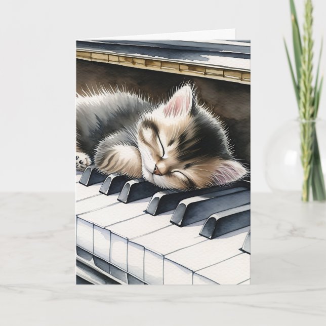 Grattis på födelsedagen | Cute Kitten på Piano Nyc Kort (Framsida)