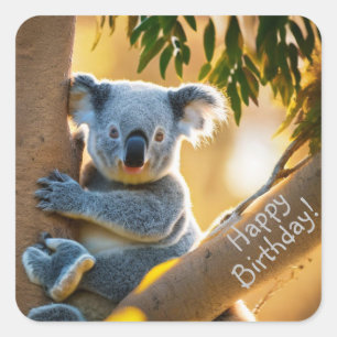 Grattis på födelsedagen Cute Koala Bear Stickers Fyrkantigt Klistermärke