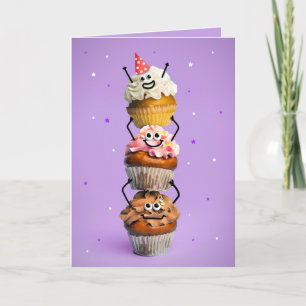 Grattis på födelsedagen Cute Lycklig Stack i Muffi Helgkort