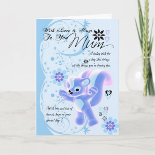Grattis på födelsedagen Cute Morsa Card blåa blomm Kort