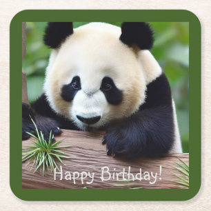 Grattis på födelsedagen Cute Panda Bear Underlägg Papper Kvadrat