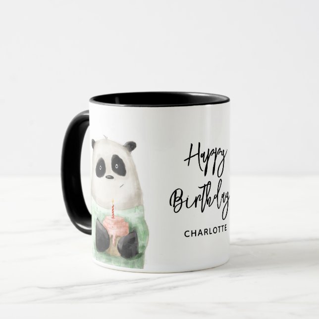 Grattis på födelsedagen Cute Panda Cake Personlig  Mugg (Framsida vänster)