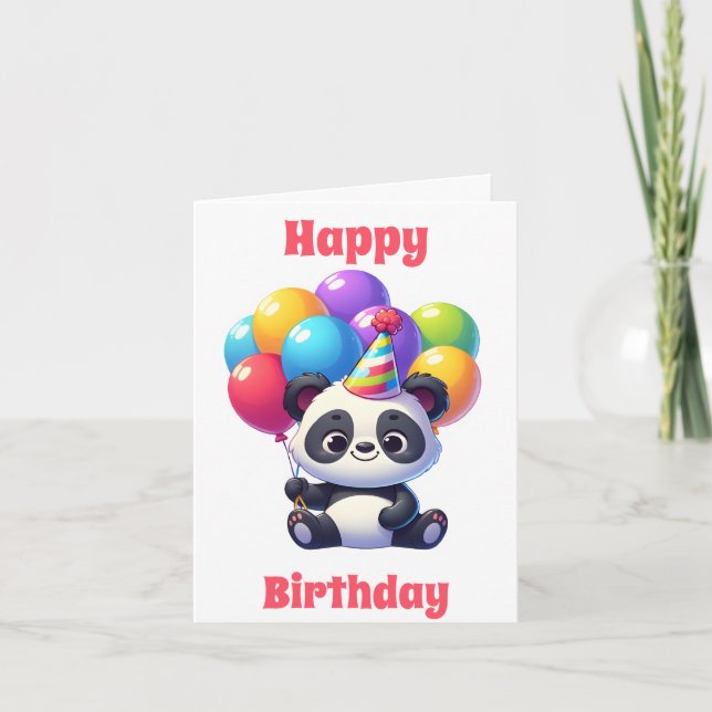 Grattis på födelsedagen Cute Panda med ballonger Kort (Framsida)