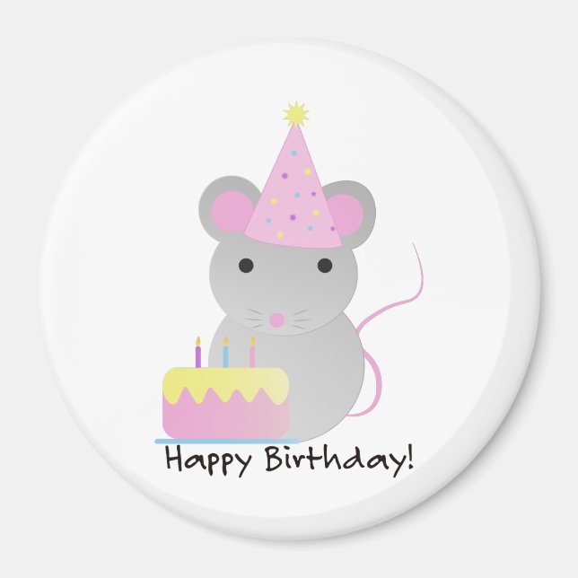 Grattis på födelsedagen Cute Parrty Mouse Magnet (Framsidan)