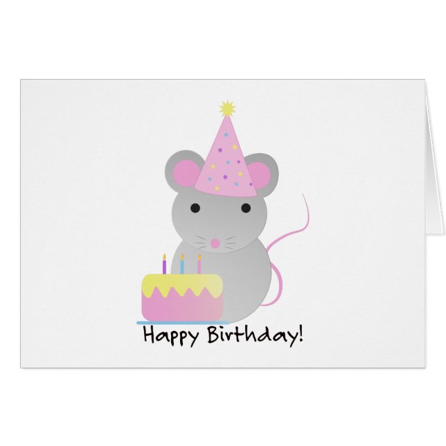 Grattis på födelsedagen Cute Parrty Mouse OBS Kort (Framsidan Horizontal)