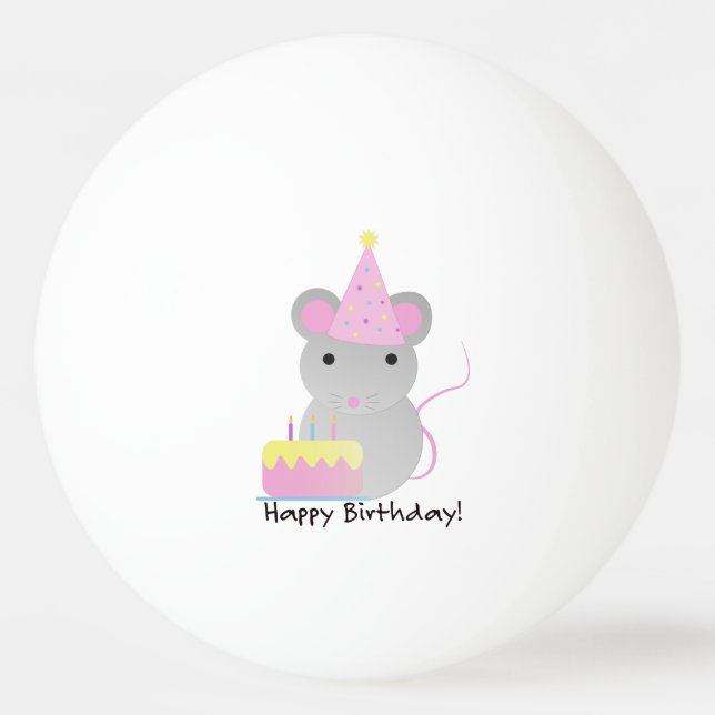 Grattis på födelsedagen Cute Parrty Mouse Pingisboll (Framsidan)