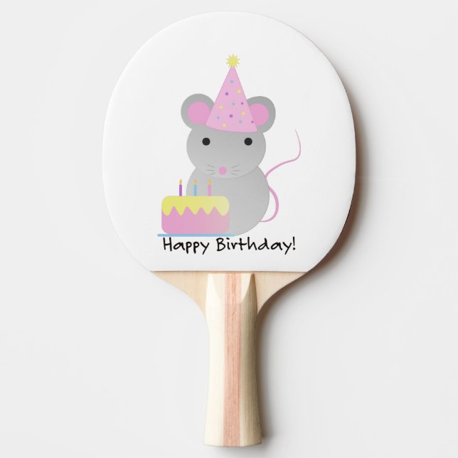Grattis på födelsedagen Cute Parrty Mouse Pingisracket (Framsidan)
