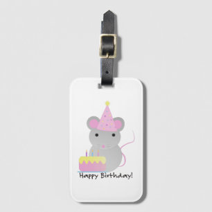 Grattis på födelsedagen Cute Party Mouse Bagagebricka