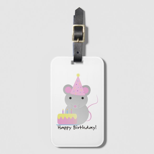 Grattis på födelsedagen Cute Party Mouse Bagagebricka (Framsida vertikal)