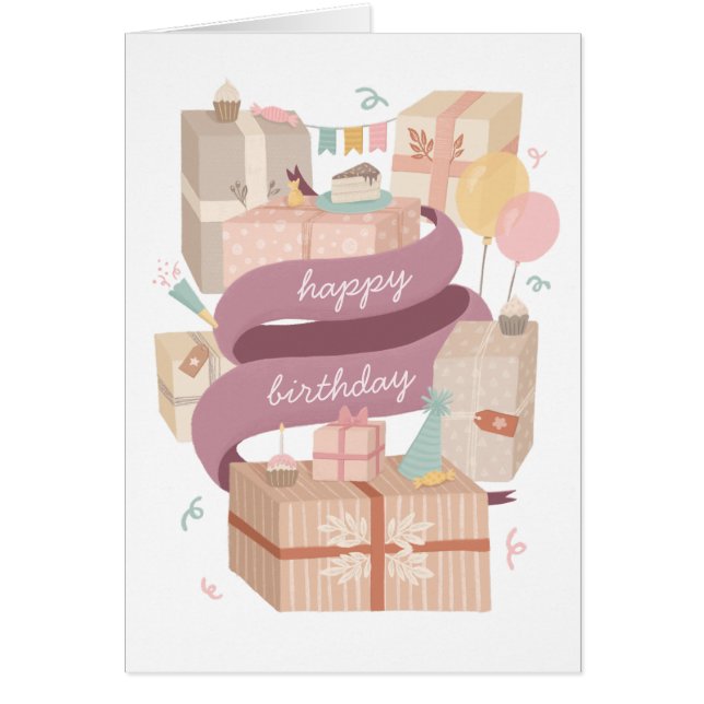 Grattis på födelsedagen. Cute party-sjöar och pres Hälsningskort (Framsidan)