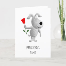Grattis på födelsedagen Cute Puppy Hund Röd ros Helgkort