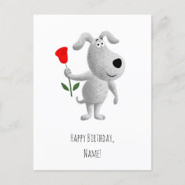 Grattis på födelsedagen Cute Puppy Hund Röd ros Vykort