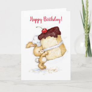 Grattis på födelsedagen, Cute Rabbit Holding en st Kort
