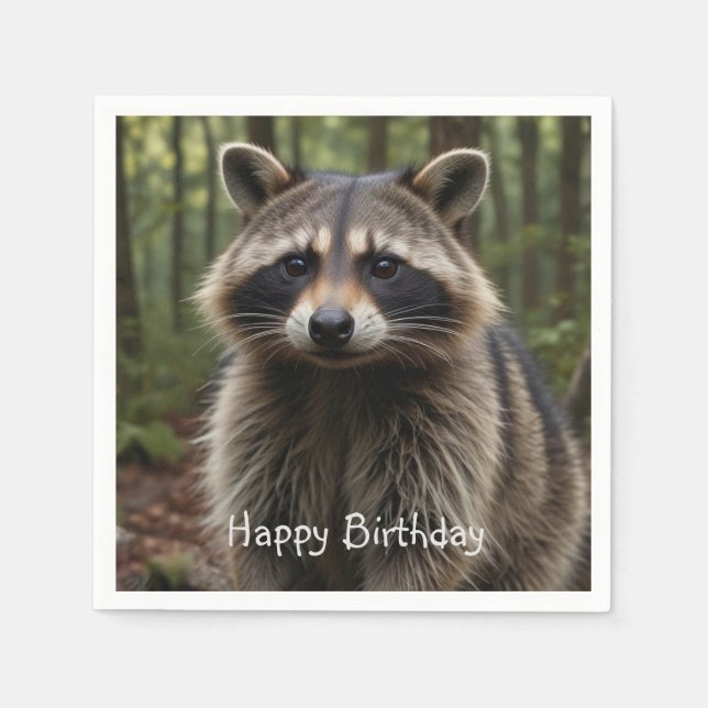 Grattis på födelsedagen Cute Raccoon Pappersservett (Framsidan)