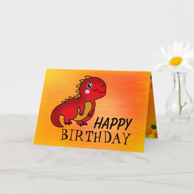 Grattis på födelsedagen Cute Red Dinosaur Kort (Liten växt)