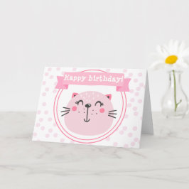 Grattis på födelsedagen! Cute Rosa Cat - Barns föd Kort